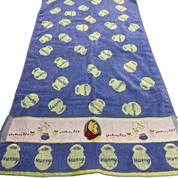 Vintage Disney Winnie the Pooh Bath Beach Towel 50x27” Blue Honey Pots & Bees - Picture 1 of 8